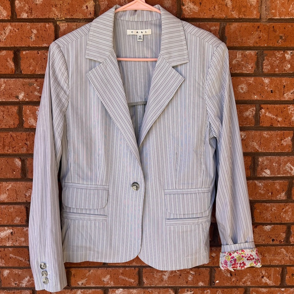 CAbi Gray Blazer Tailored Lightweight Pinstripe